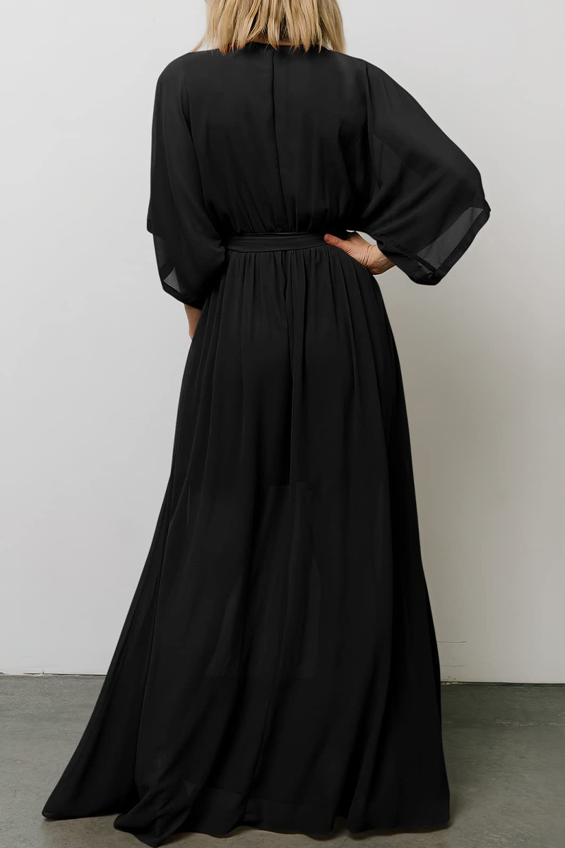 Kaynafashions - Casual Print Patchwork V Neck Waist Skirt Dresses(7 Colors)