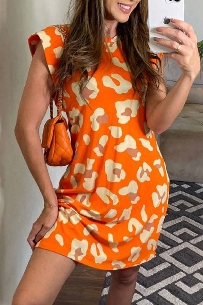 Kaynafashions - Casual Sweet Leopard Patchwork O Neck A Line Short Sleeve Dress(7 Colors)