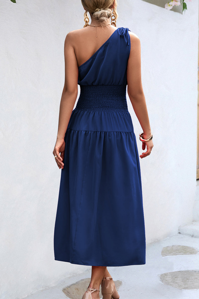 Kaynafashions - Casual Simplicity Solid Frenulum Oblique Collar Waist Skirt Dresses