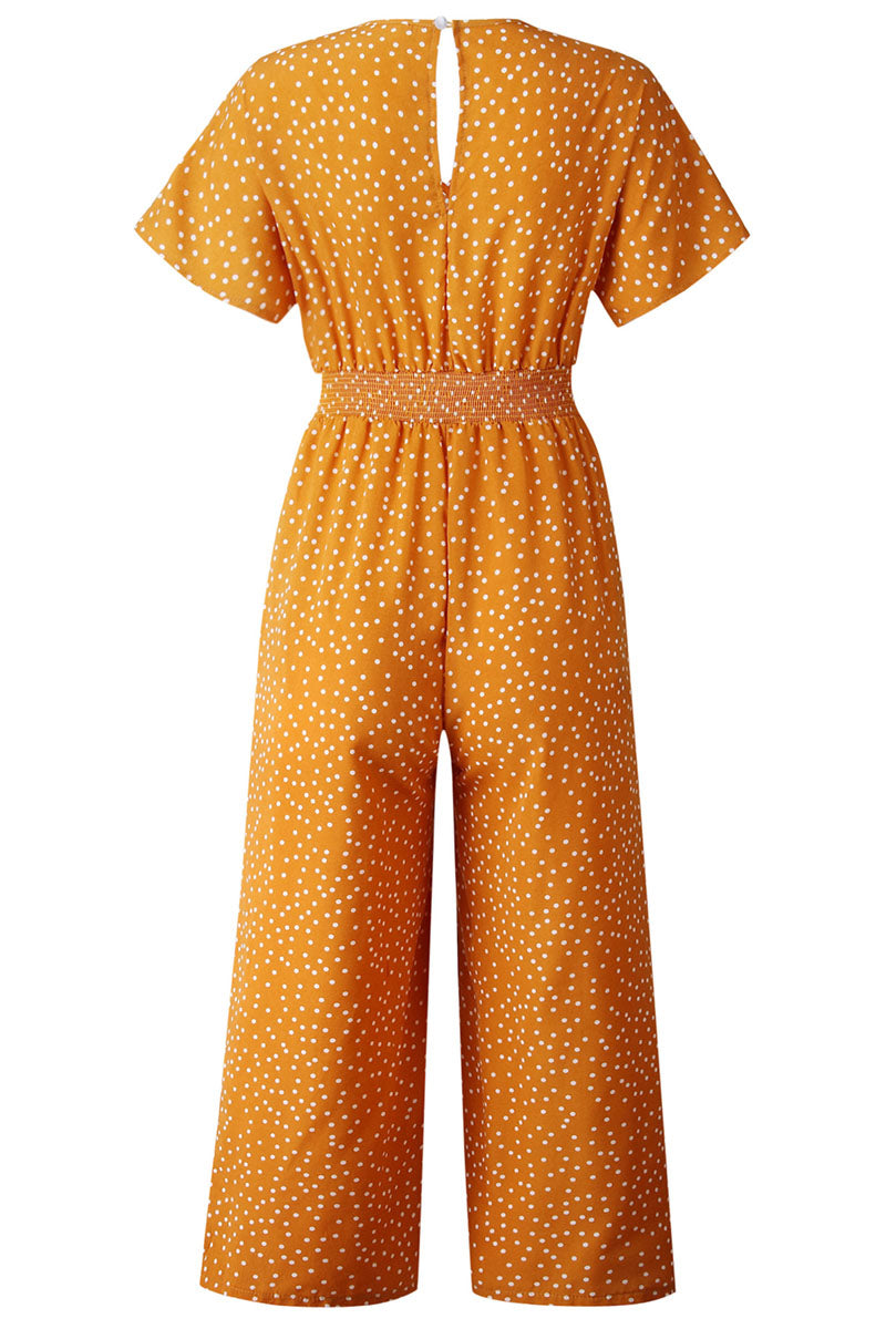 Kaynafashions - Fashion Casual Dot Patchwork V Neck Loose Jumpsuits(4 Colors)
