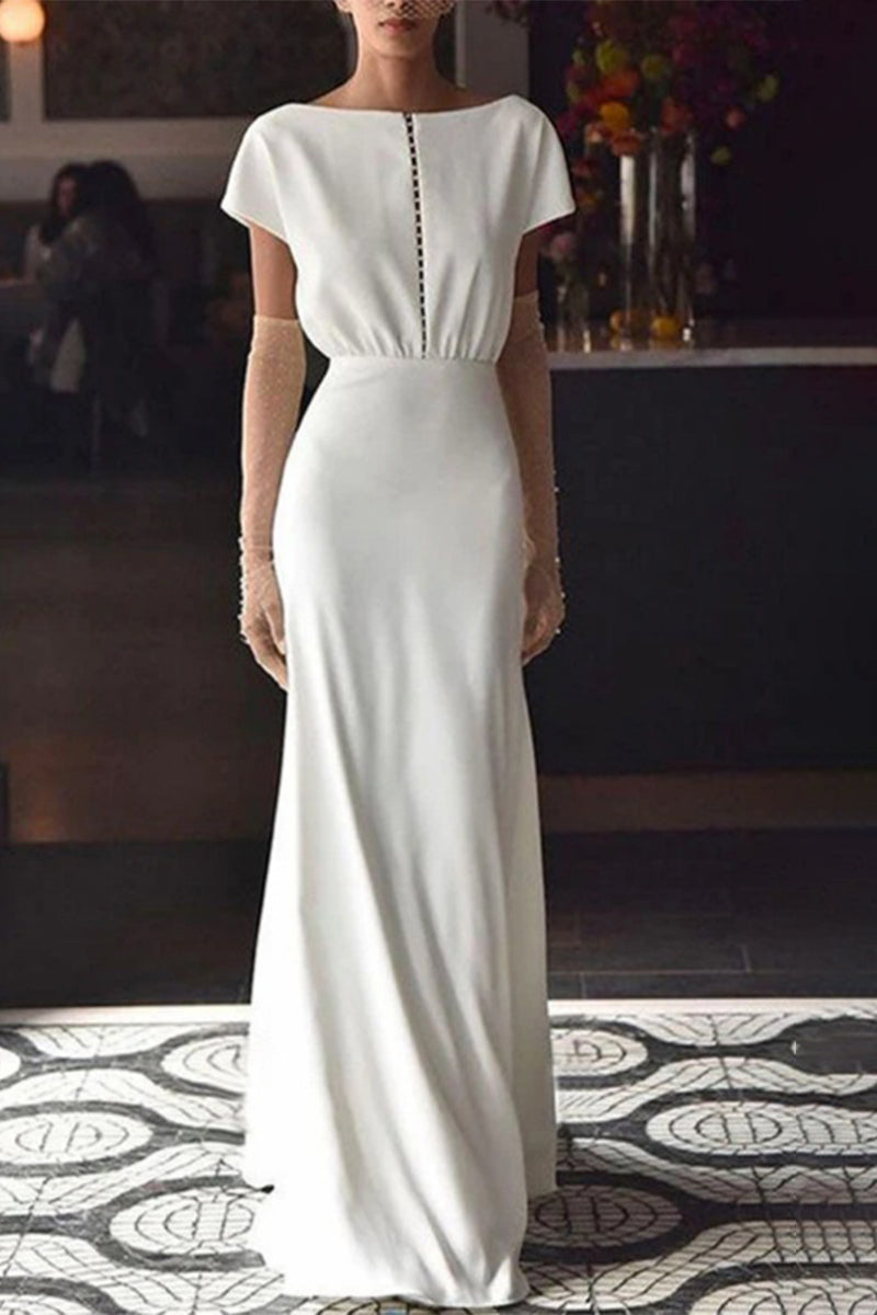 Kaynafashions - Elegant Formal Solid Solid Color O Neck Evening Dress Dresses