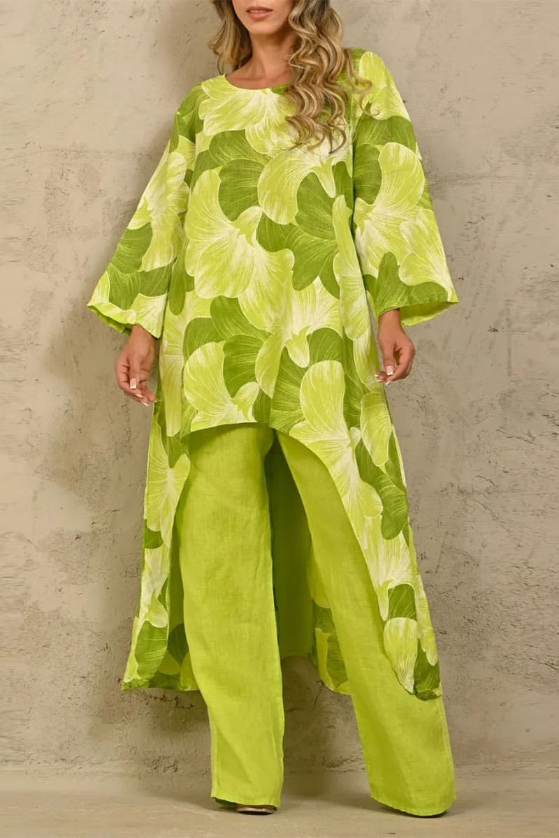 Kaynafashions - Casual Floral Asymmetrical O Neck Long Sleeve Two Pieces