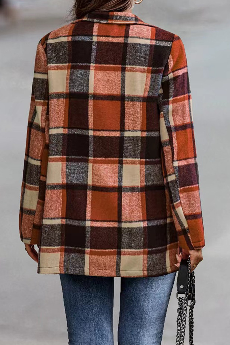 Kaynafashions - Fashion Plaid Patchwork Turndown Collar Outerwear