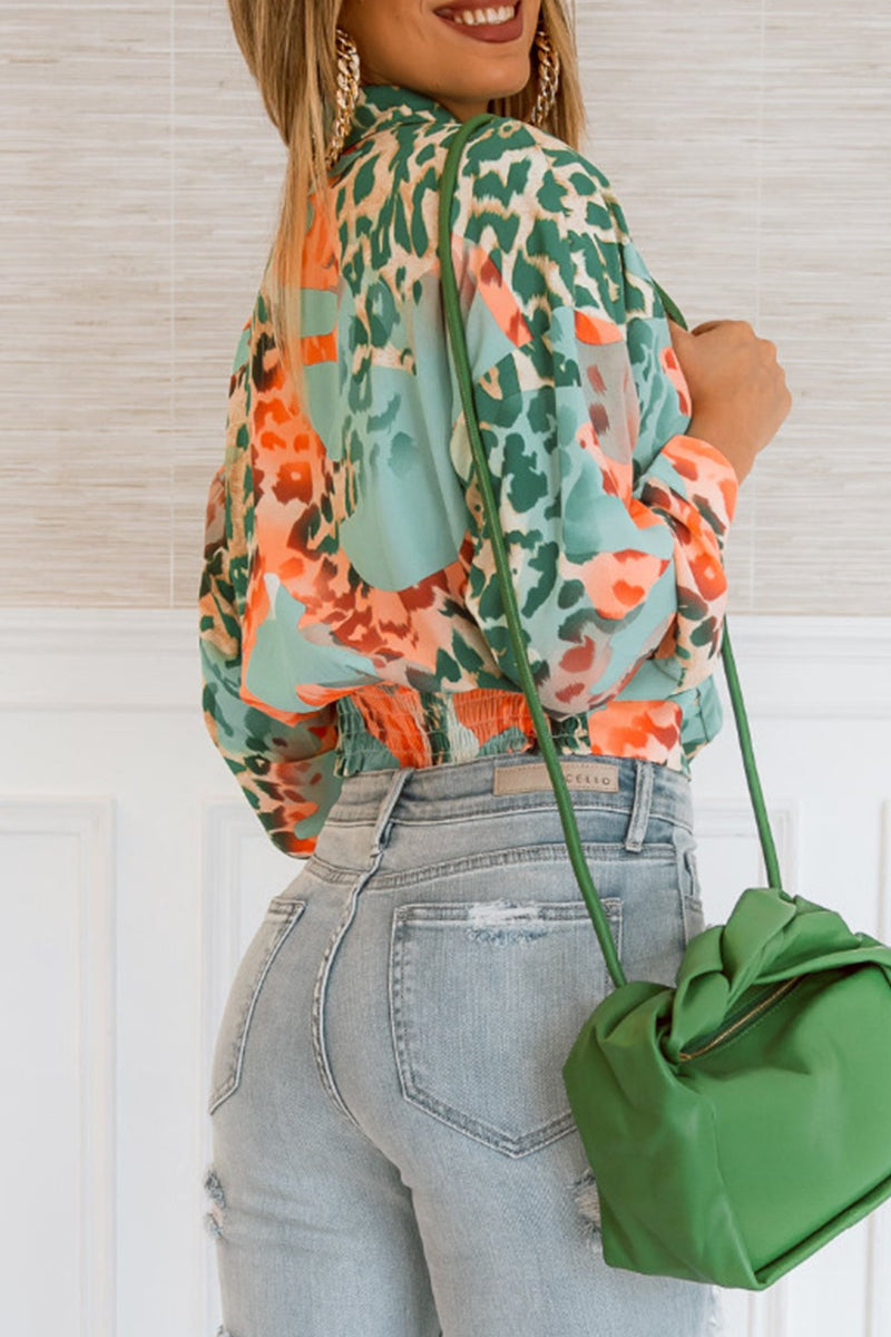 Kaynafashions - Casual Street Geometric Printing Shirt Collar Tops