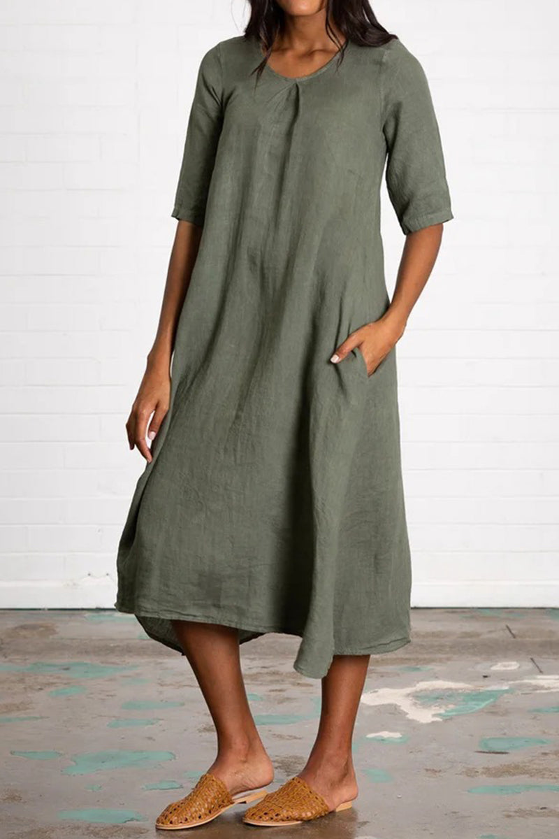 Kaynafashions - Casual Solid Pocket O Neck A Line Dresses