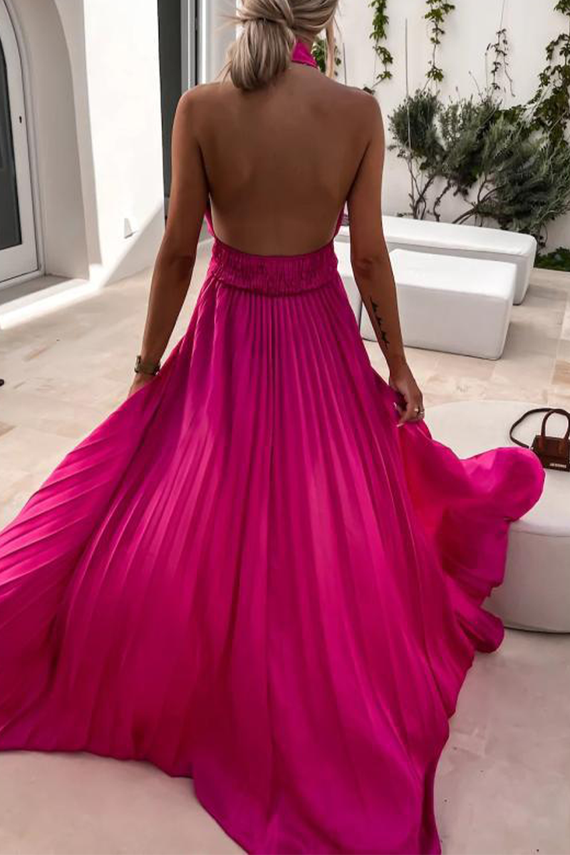 Kaynafashions - Fashion Solid High Opening Halter Cake Skirt Dresses(4 Colors)