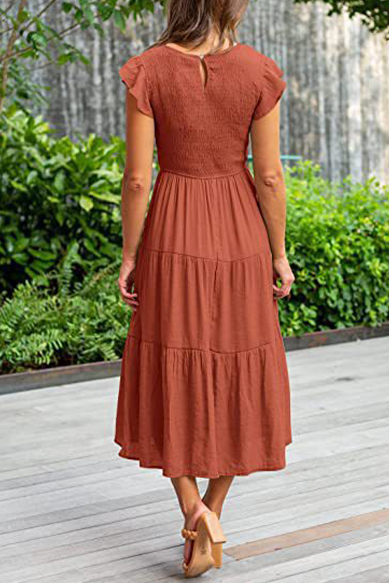 Kaynafashions - Fashion Solid Flounce O Neck Cake Skirt Dresses(9 colors)