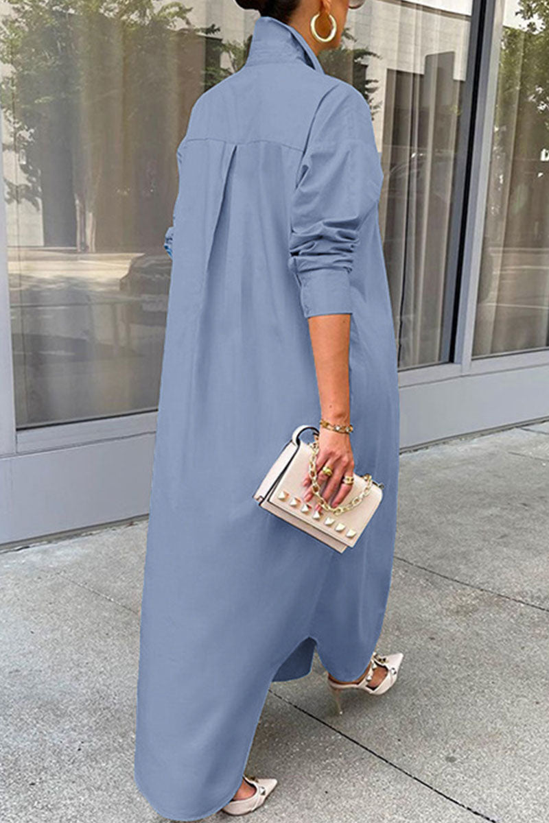 Kaynafashions - Casual Solid Patchwork Buckle Turndown Collar Tops