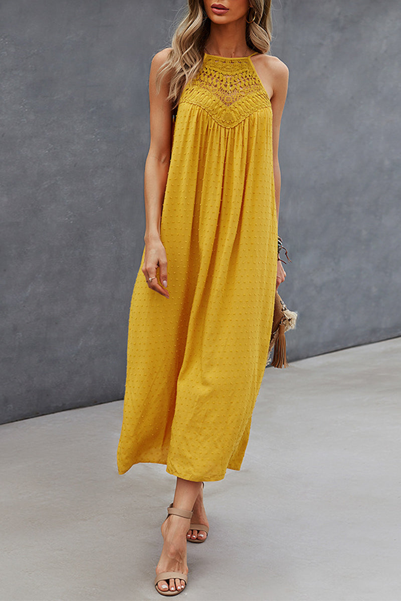 Kaynafashions - Work Elegant Solid Lace Hollowed Out Halter One Step Skirt Dresses(3 Colors)