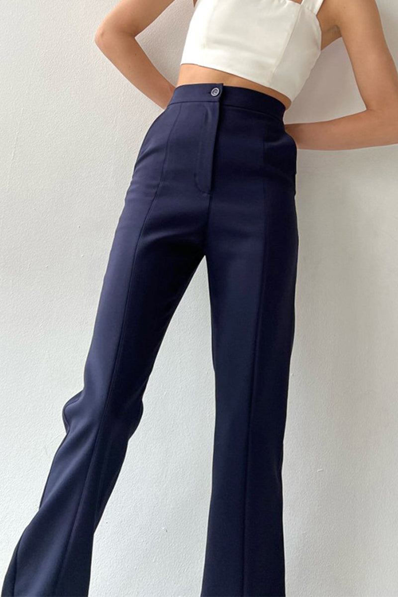 Kaynafashions - Casual Simplicity Solid Slit Solid Color Regular Straight Solid Color Bottoms