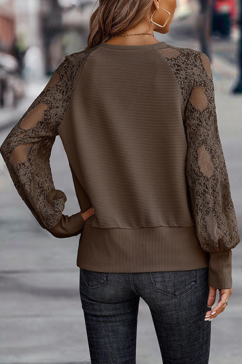 Kaynafashions - Casual Solid Lace V Neck Tops(4 Colors)