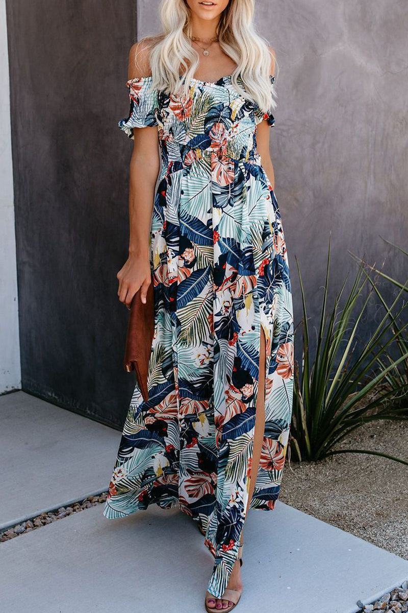Kaynafashions - Elegant Vacation Floral Patchwork Off the Shoulder Printed Dress Dresses