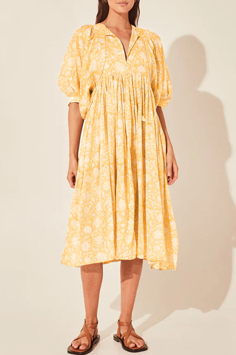 Kaynafashions - College Vacation Floral Patchwork Frenulum Asymmetrical Collar Beach Dress Dresses(6 Colors)