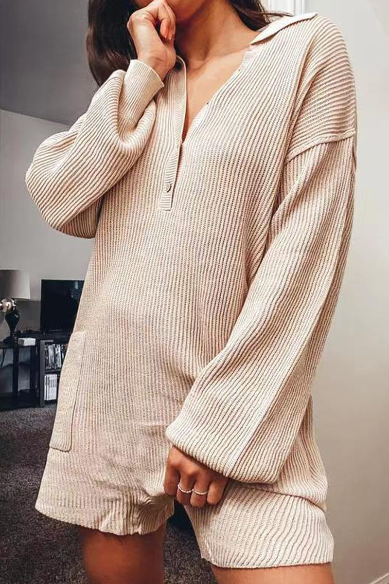 Kaynafashions - Casual Simplicity Solid Buttons V Neck Loose Jumpsuits