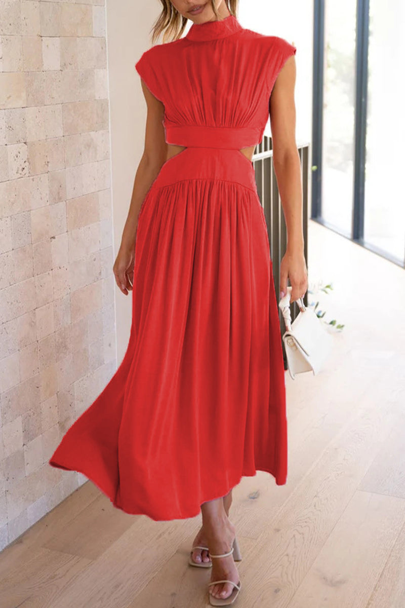 Kaynafashions - Sweet Elegant Solid Hollowed Out Mandarin Collar A Line Dresses(8 Colors)