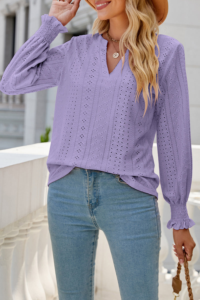 Kaynafashions - Casual Solid Hollowed Out Stringy Selvedge V Neck Tops