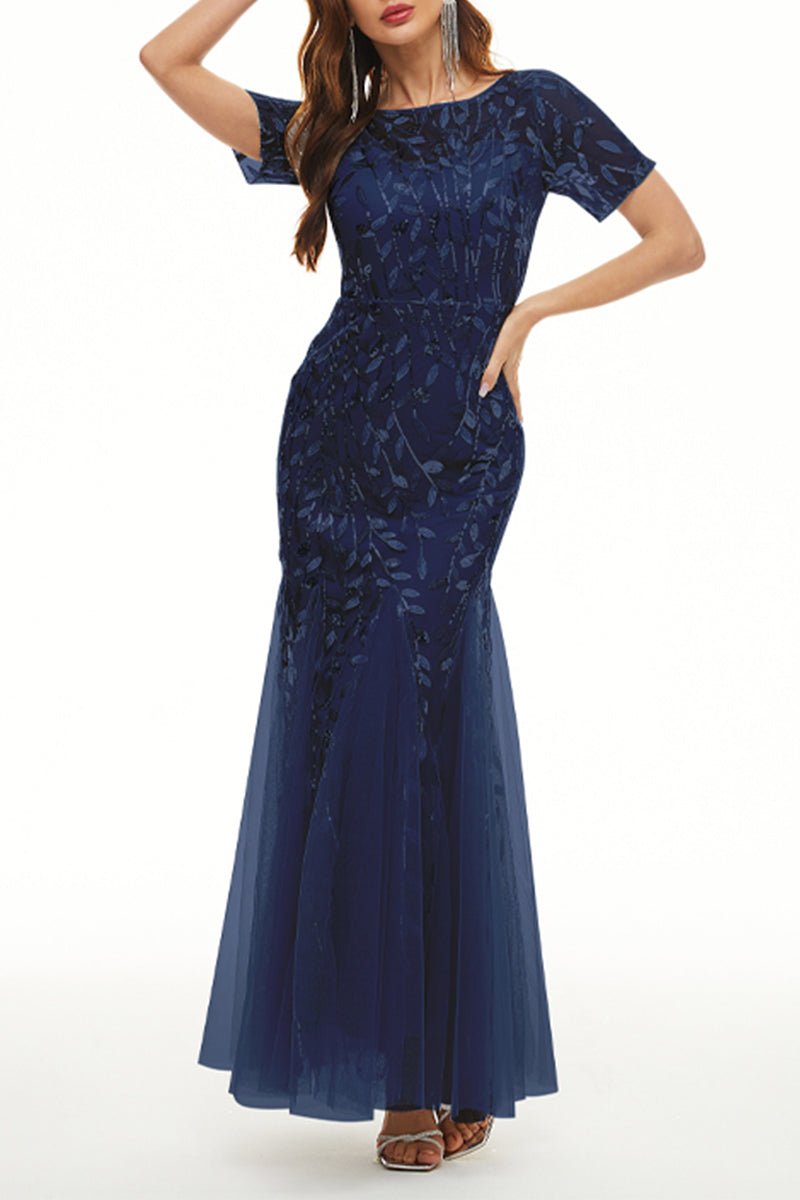 Kaynafashions - Celebrities Elegant Patchwork Sequins O Neck Evening Dress Dresses