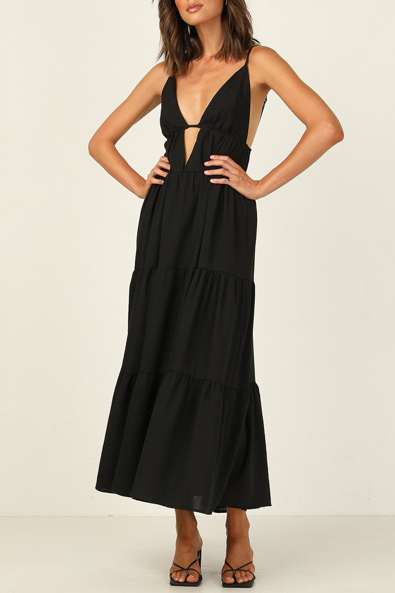 Kaynafashions - Casual Solid Patchwork Spaghetti Strap Waist Skirt Dresses