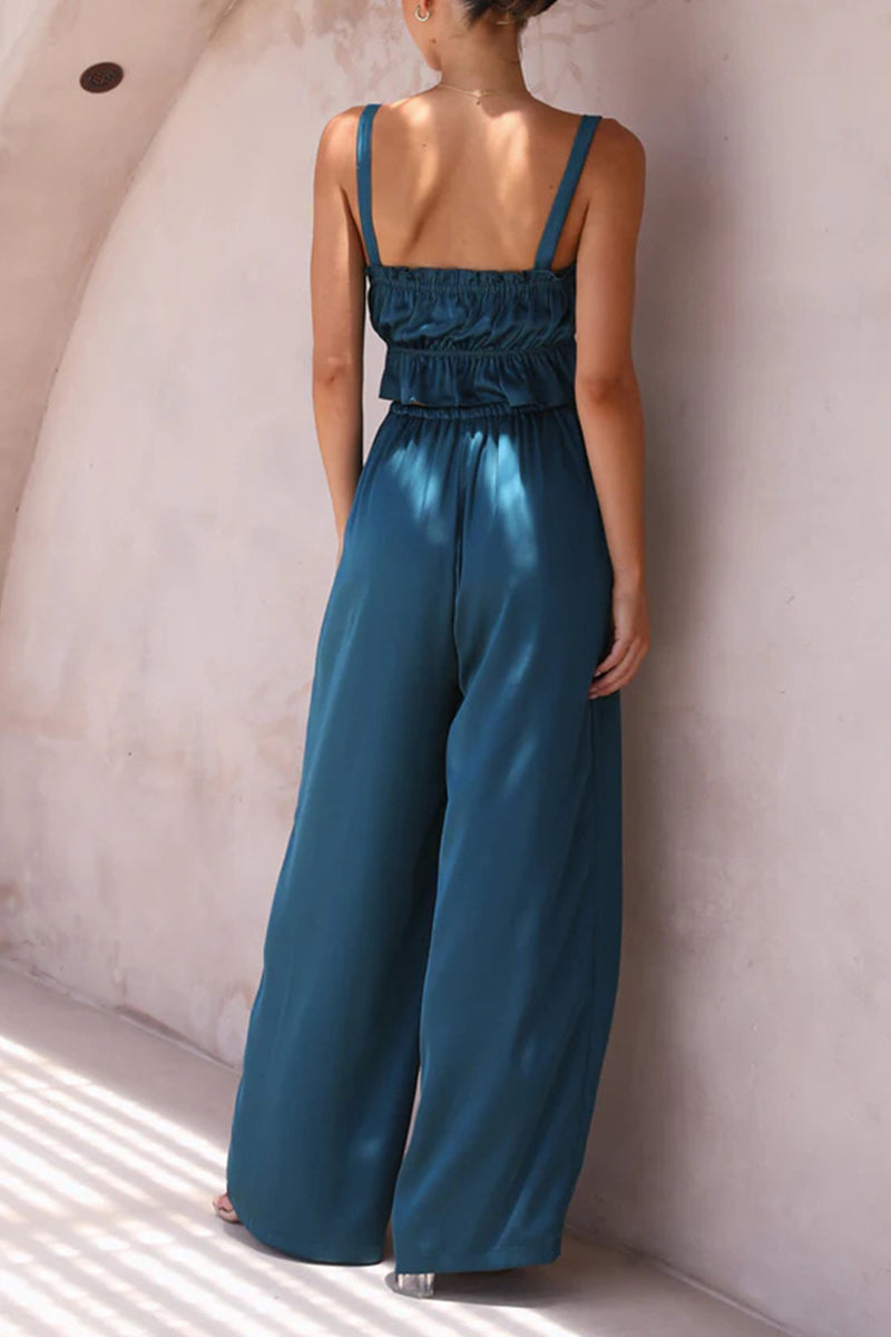 Kaynafashions - Celebrities Elegant Solid Flounce Square Collar Sleeveless Two Pieces