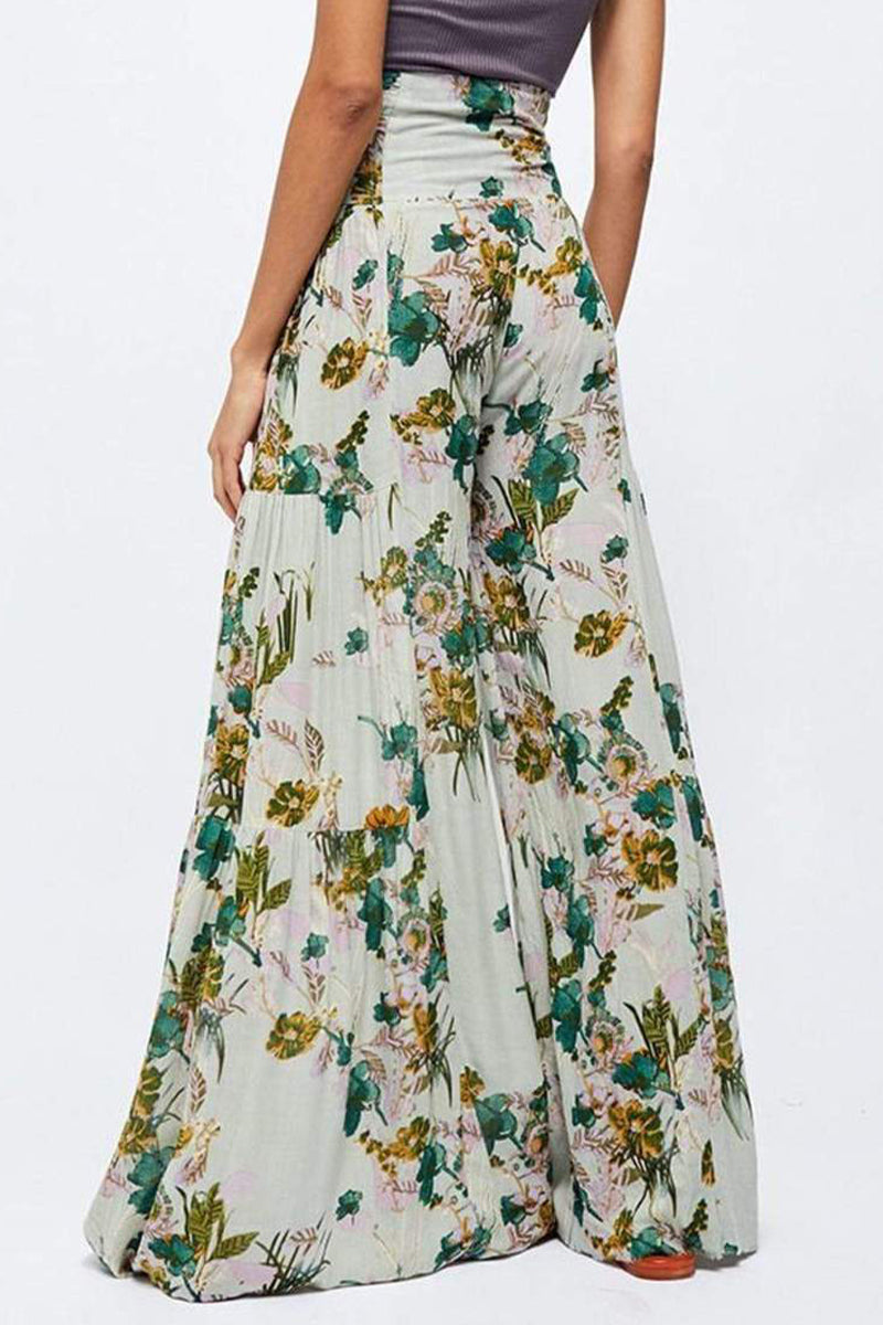Kaynafashions - Casual Street Print Fold Loose High Waist Wide Leg Bottoms(21 Colors)