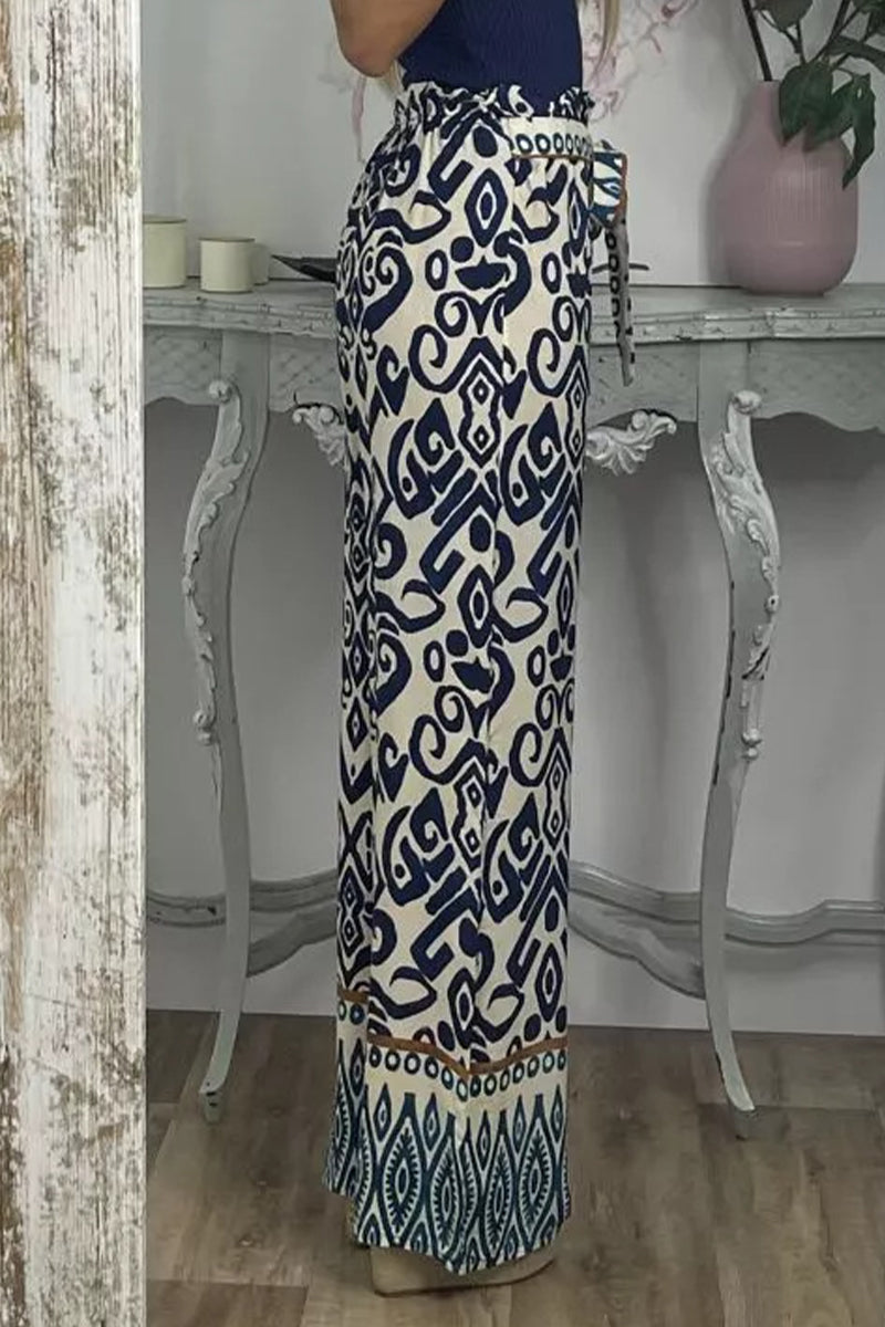 Kaynafashions - Casual Print Frenulum Loose Straight Full Print Bottoms(3 Colors)