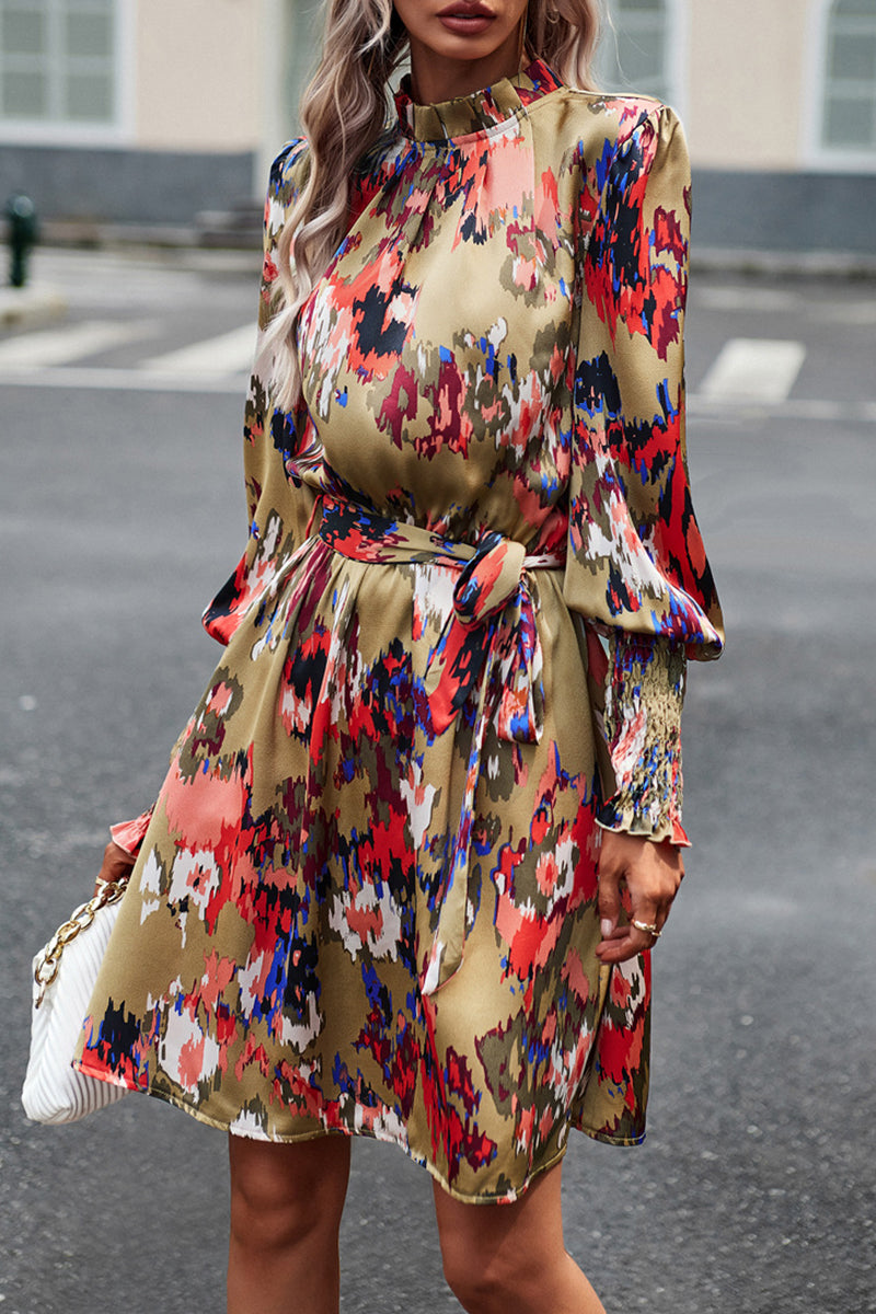 Kaynafashions - Elegant College Geometric Print Bandage Half A Turtleneck A Line Dresses