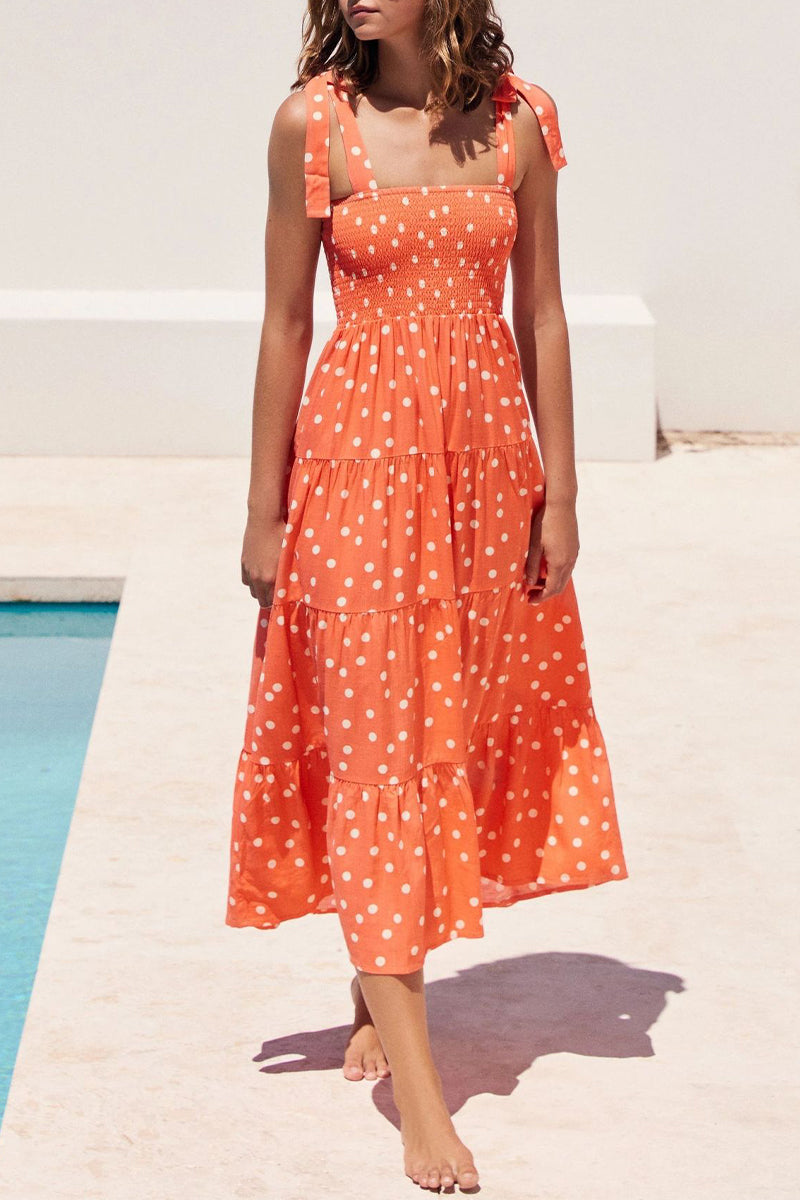 Kaynafashions - Fashion Street Dot Patchwork Spaghetti Strap Printed Dresses(22 Colors)