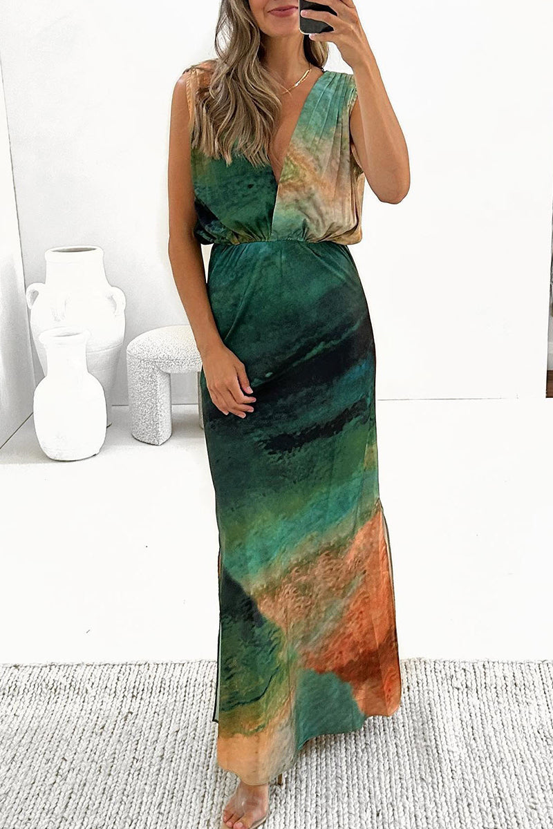 Kaynafashions - Casual Vacation Tie Dye Backless V Neck A Line Dresses