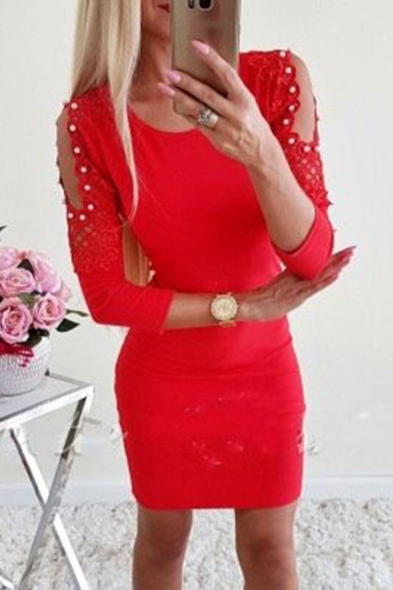 Kaynafashions - Sexy Solid Lace O Neck A Line Dresses(5 Colors)