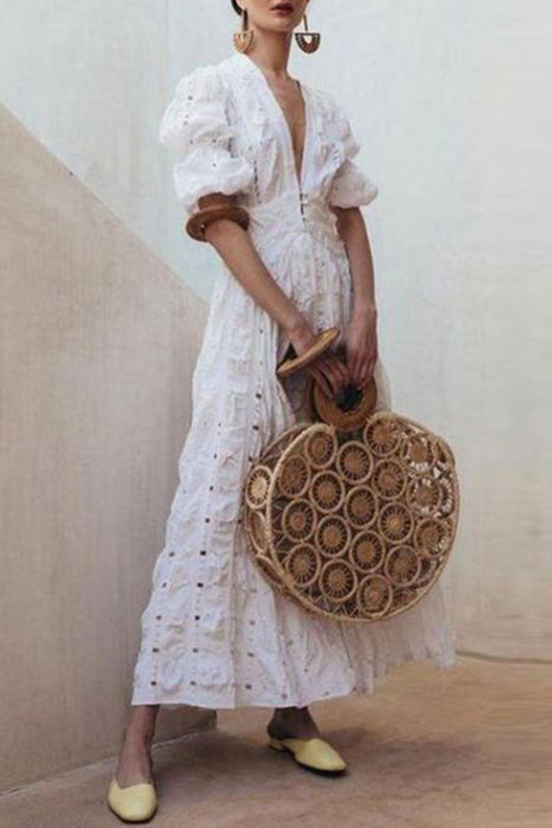 Kaynafashions - Elegant Solid Lace V Neck Waist Skirt Dresses