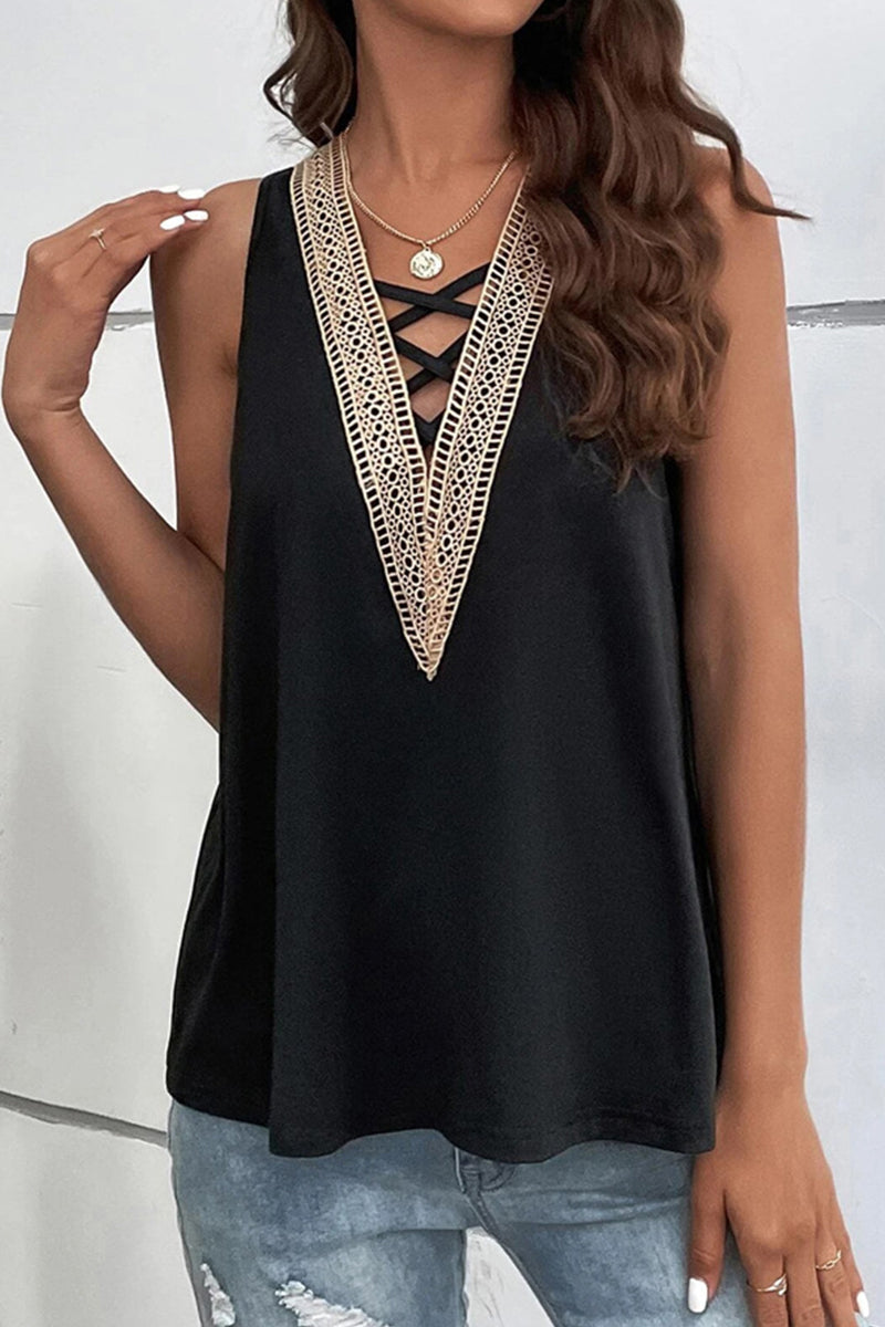 Kaynafashions - Casual Simplicity Solid Hollowed Out V Neck Tops