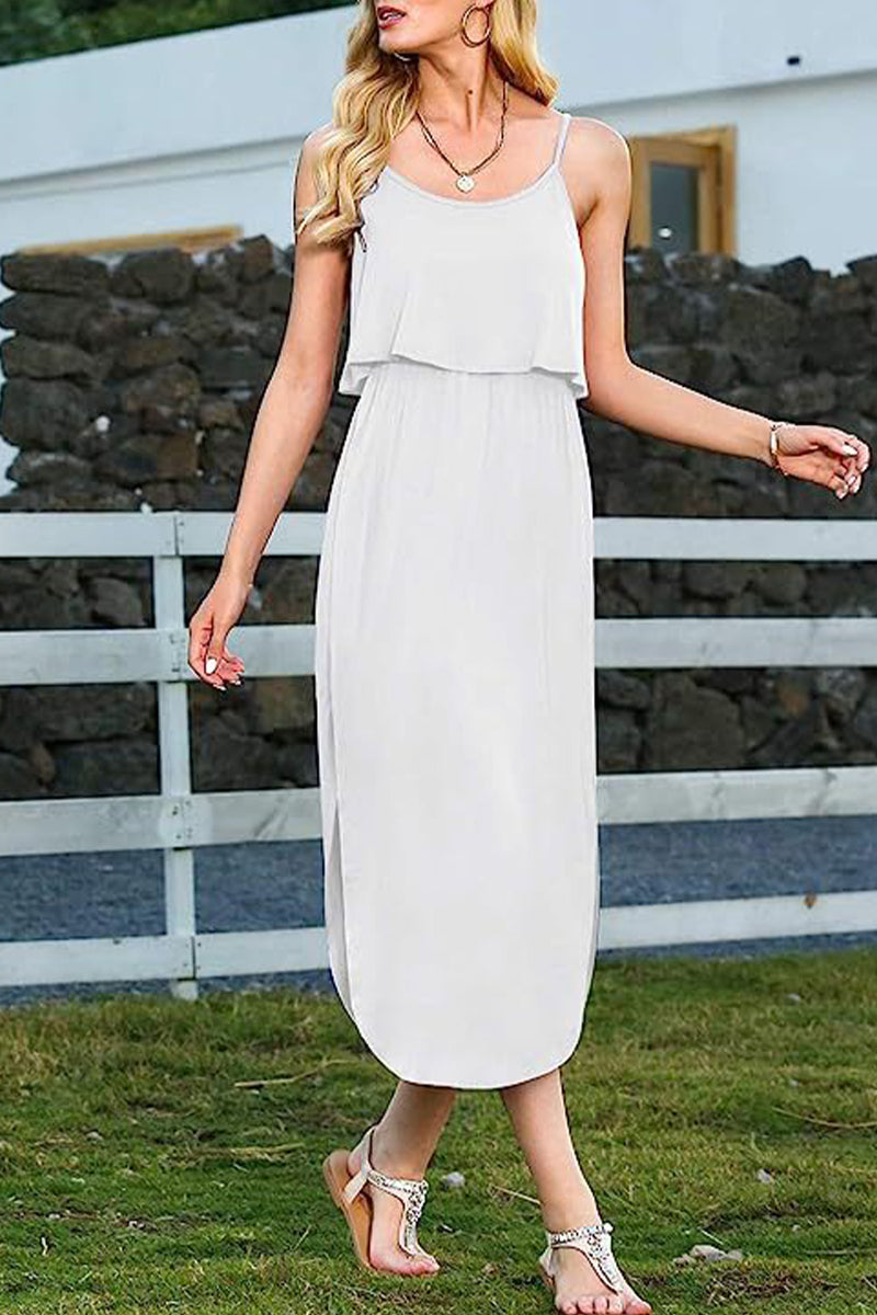 Kaynafashions - Casual Vacation Solid Backless U Neck Beach Dress Dresses(7 Colors)