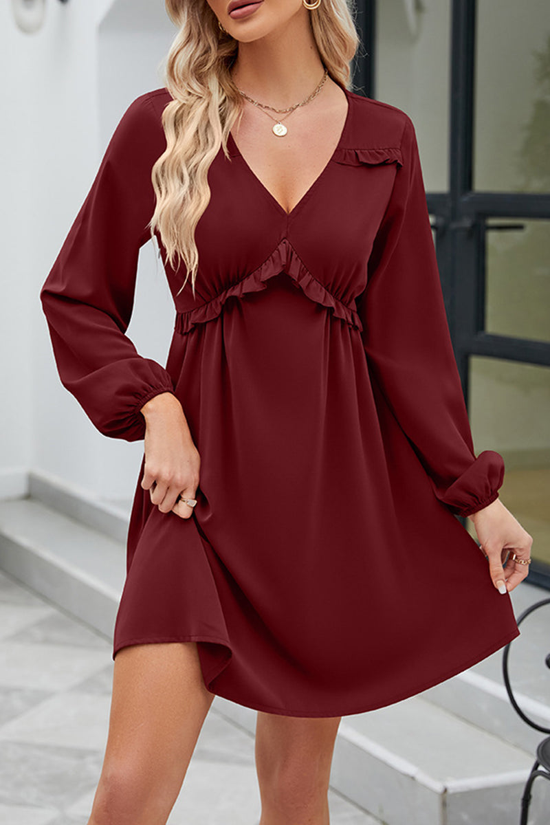 Kaynafashions - Sweet Elegant Solid Patchwork V Neck A Line Dresses