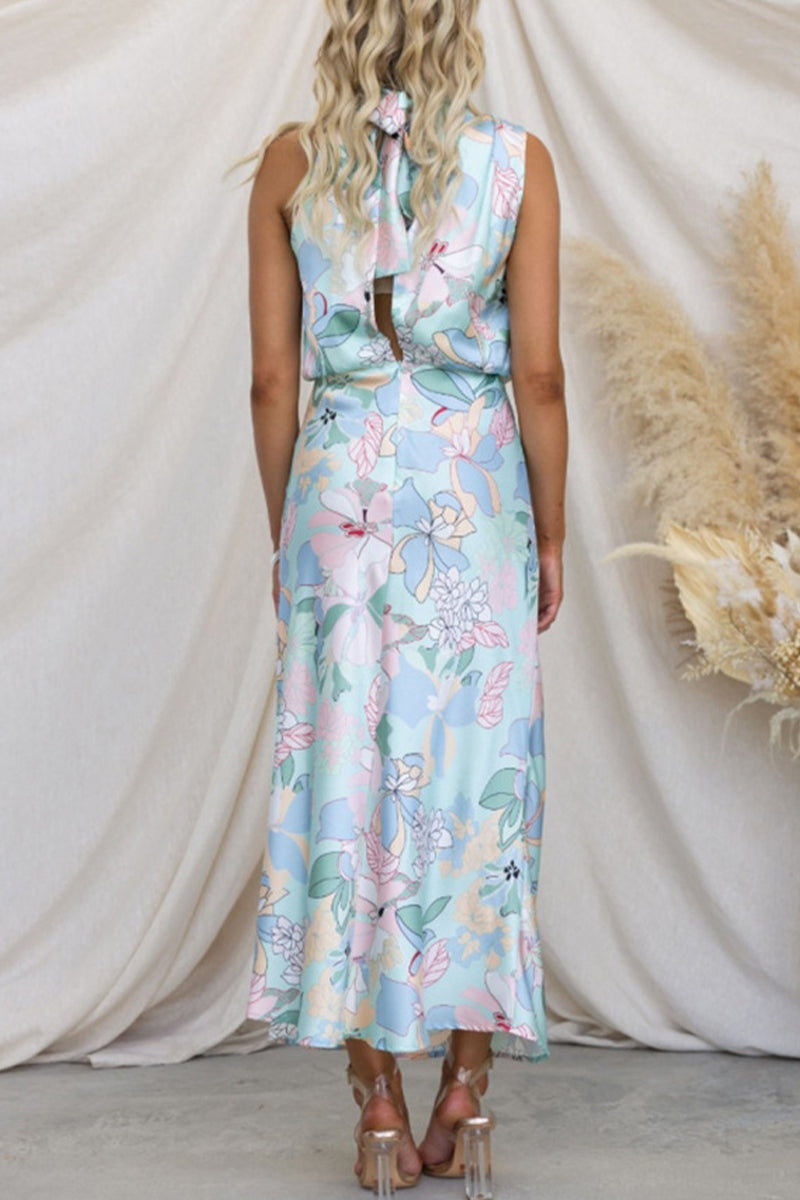 Kaynafashions - Celebrities Elegant Print Patchwork Asymmetrical Collar One Step Skirt Dresses