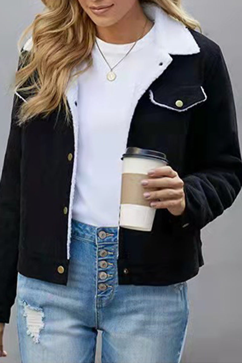 Kaynafashions - Street Solid Buckle Turndown Collar Outerwear