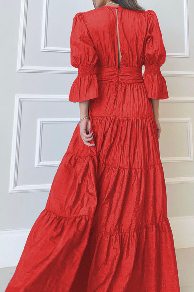 Kaynafashions - Elegant Solid Fold V Neck A Line Dresses