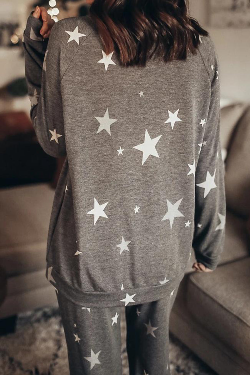 Kaynafashions - Casual The stars Printing O Neck Long Sleeve Two Pieces