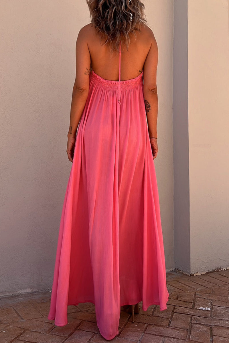Kaynafashions - Sexy Casual Patchwork Frenulum V Neck Sling Dress Dresses