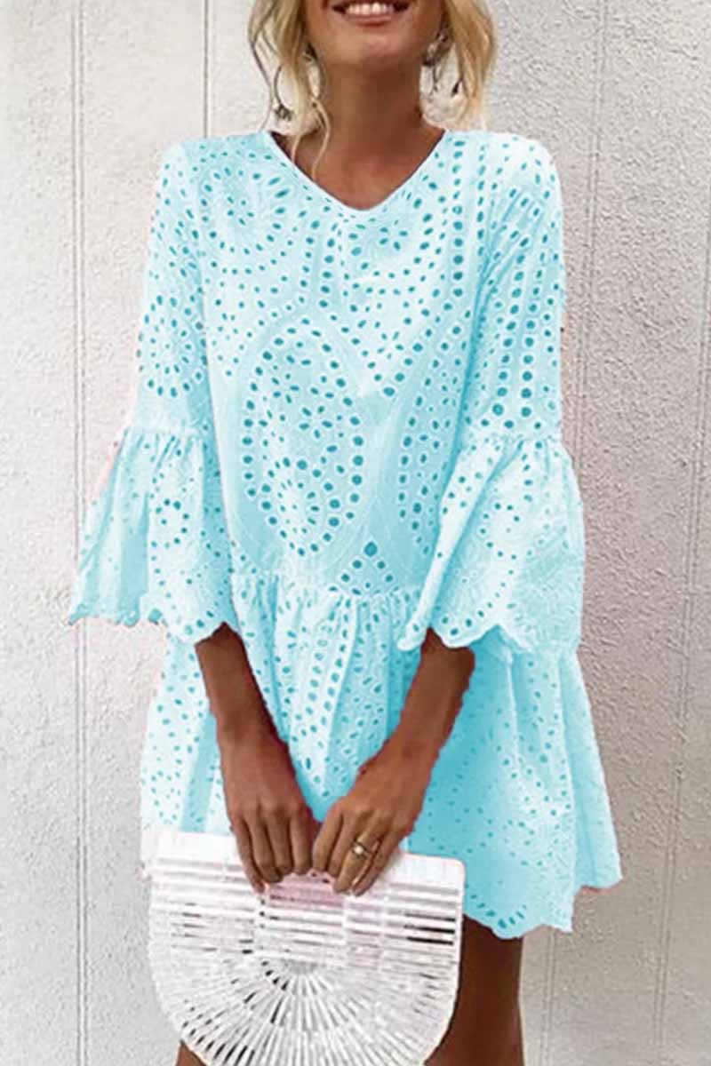 Kaynafashions - Street Solid Flounce V Neck A Line Dresses(4 Colors)