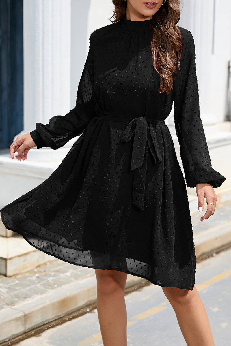 Kaynafashions - Elegant Solid Frenulum Turtleneck A Line Dresses