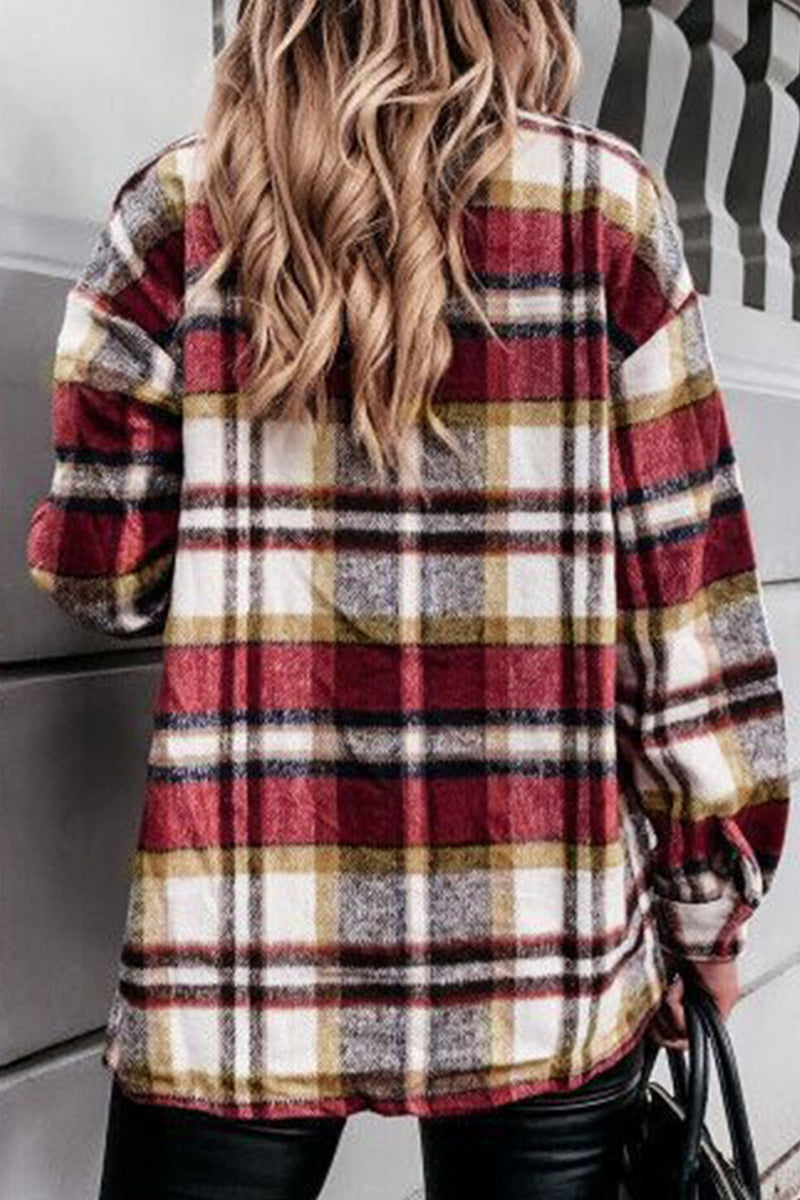 Kaynafashions - Fashion Casual Plaid Patchwork Turndown Collar Tops