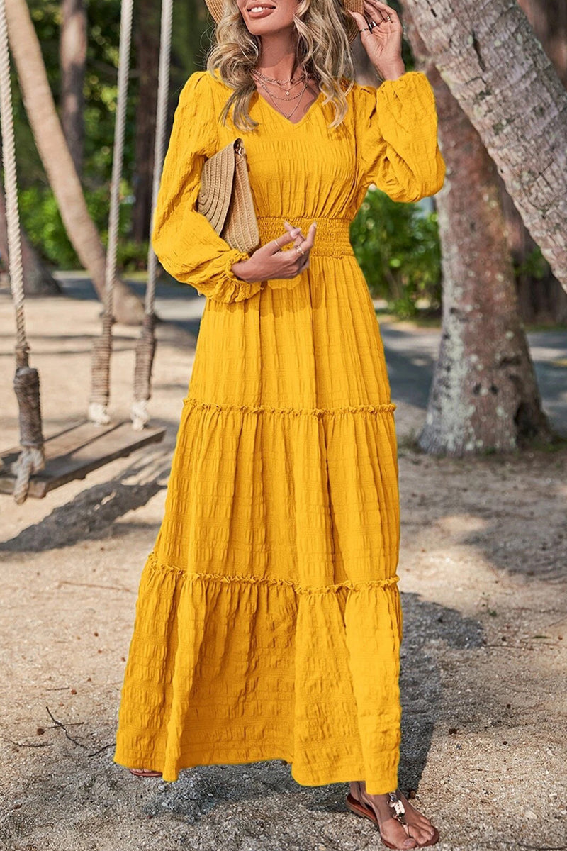 Kaynafashions - Casual Vacation Solid Fold V Neck A Line Dresses