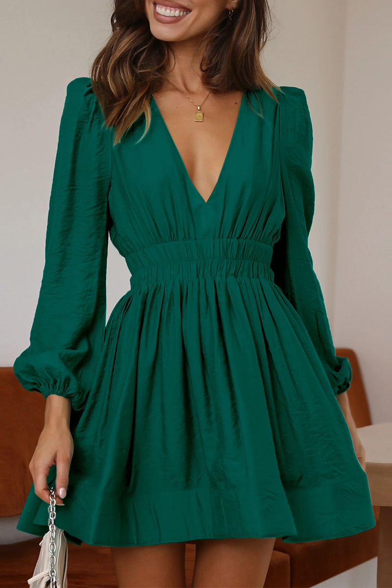 Kaynafashions - Casual Solid Fold V Neck Pleated Dresses