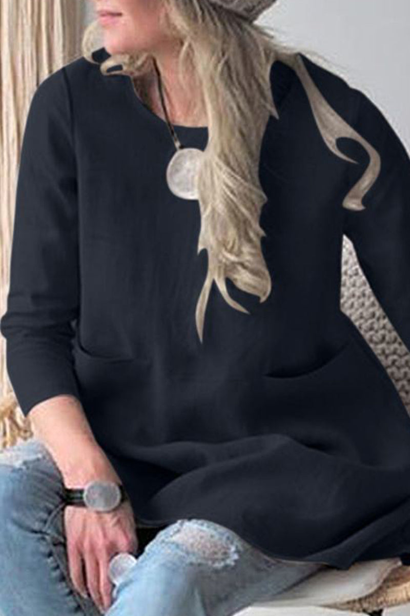 Kaynafashions - Casual Solid Pocket O Neck A Line Dresses