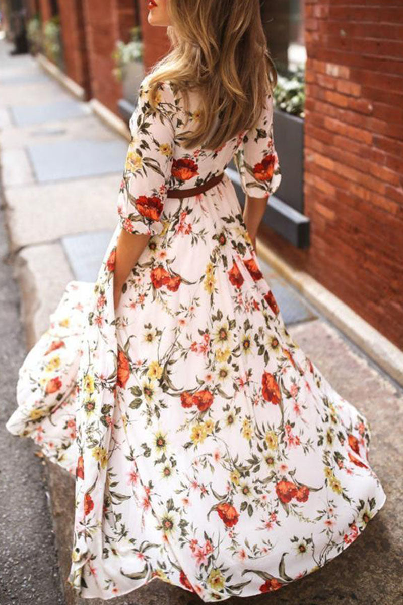 Kaynafashions - Fashion Elegant Print Patchwork O Neck A Line Dresses