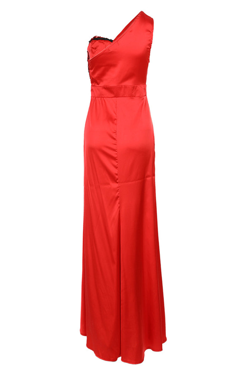 Kaynafashions - Sexy Celebrities Solid Sequins Patchwork One Shoulder Evening Dress Dresses
