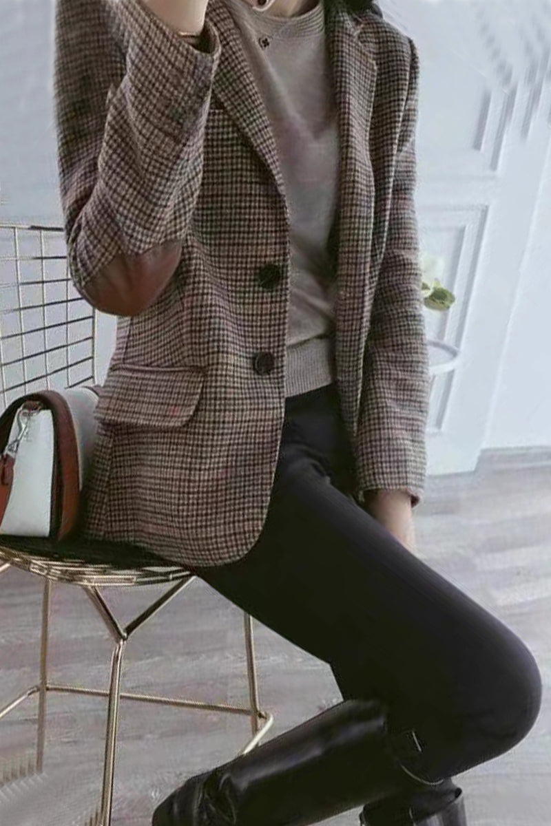 Kaynafashions -  Work Plaid Patchwork Turn-back Collar Outerwear