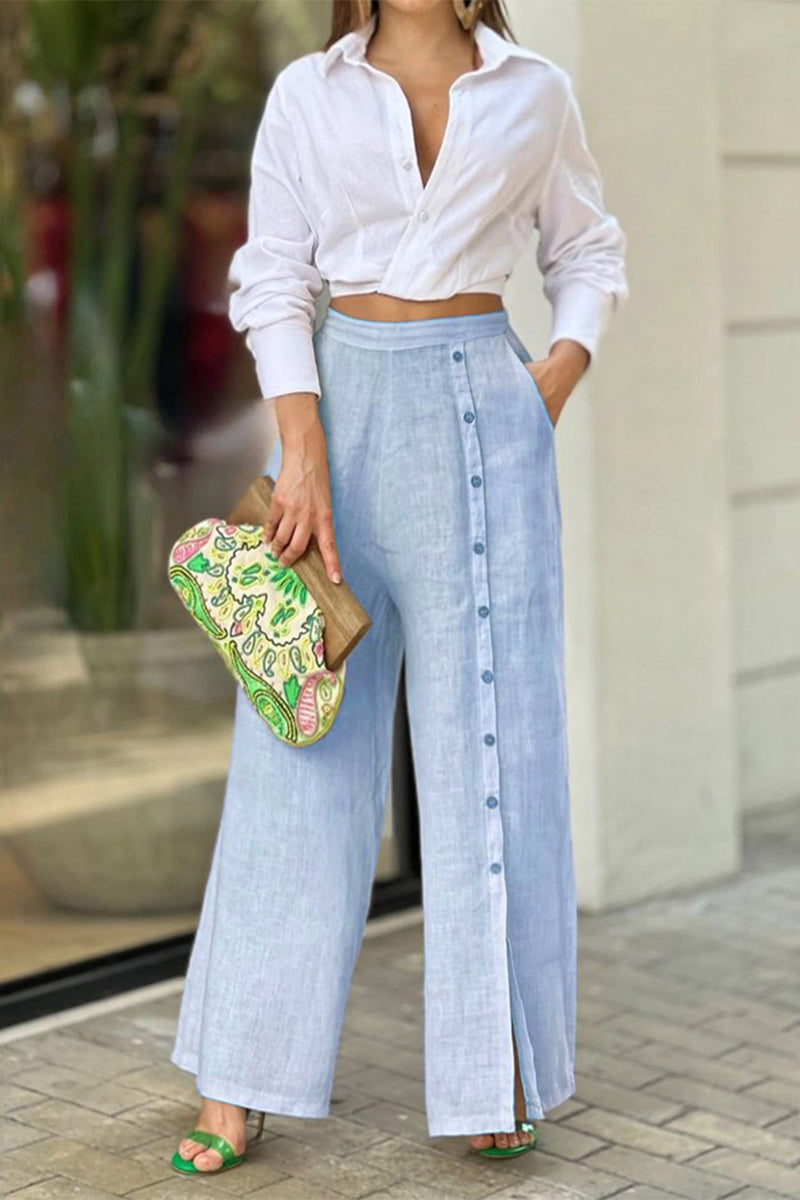 Kaynafashions - Street Solid Solid Color Turndown Collar Long Sleeve Two Pieces