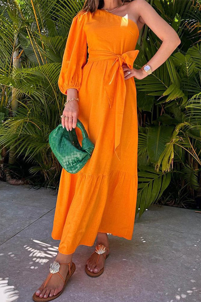 Kaynafashions - Elegant Solid Asymmetrical Oblique Collar Irregular Dress Dresses