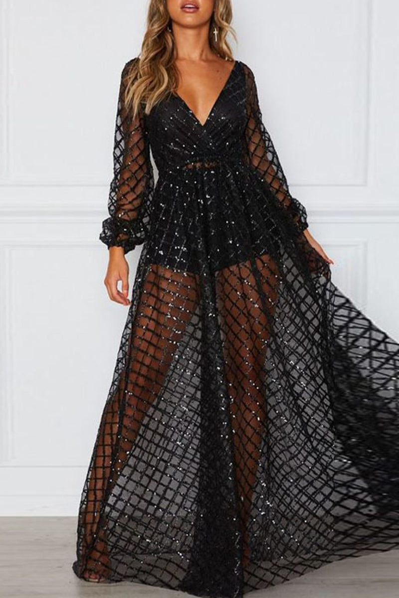 Kaynafashions - Sexy Solid Hollowed Out V Neck Waist Skirt Dresses